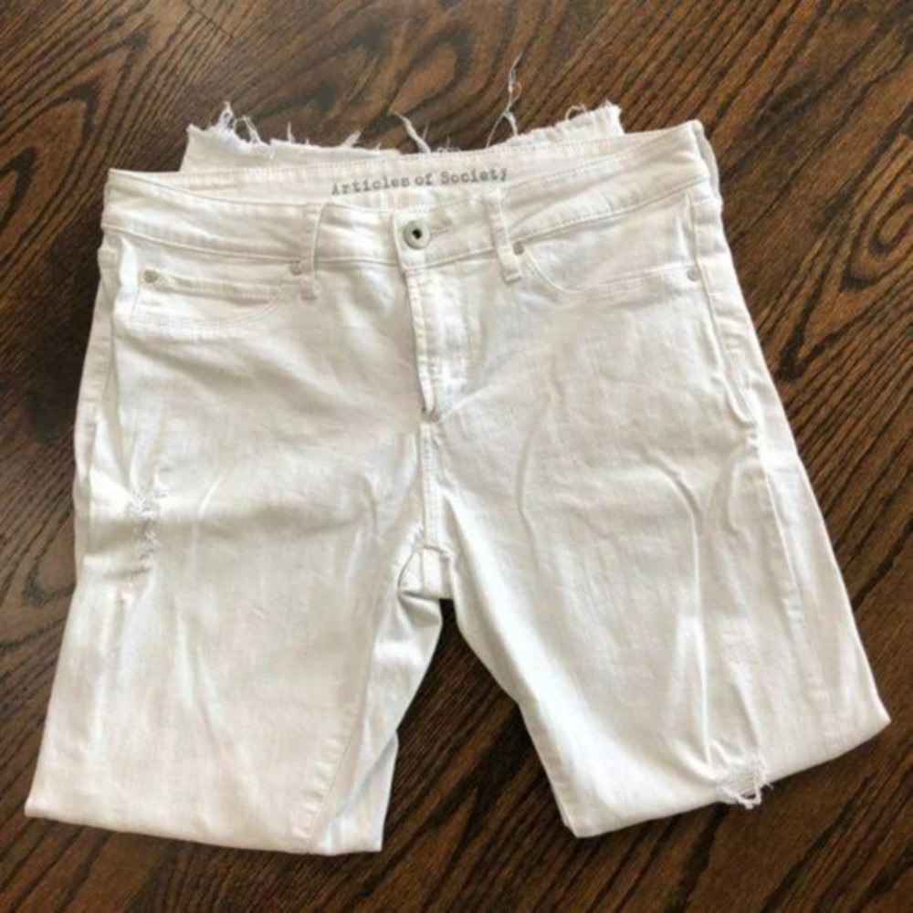 Articles of Society Ripped Raw Hem White Jeans 28